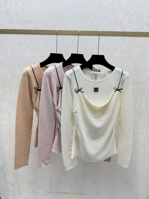 Chanel Solid Color Fake Two-piece Knit Long Sleeve