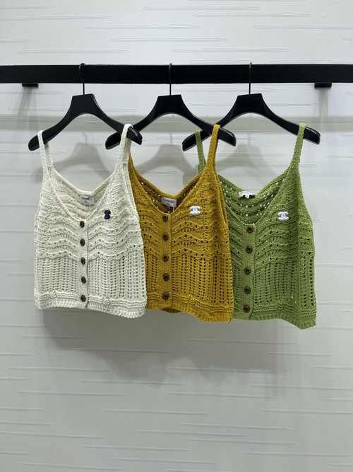 Chanel Lace-Up Knit Tank Top with Double C Emblem