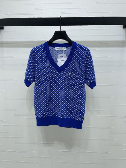 Dior Early Spring V-Neck Knit Short Sleeve with Letter Logo