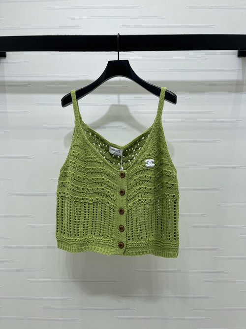 Chanel Lace-Up Knit Tank Top with Double C Emblem