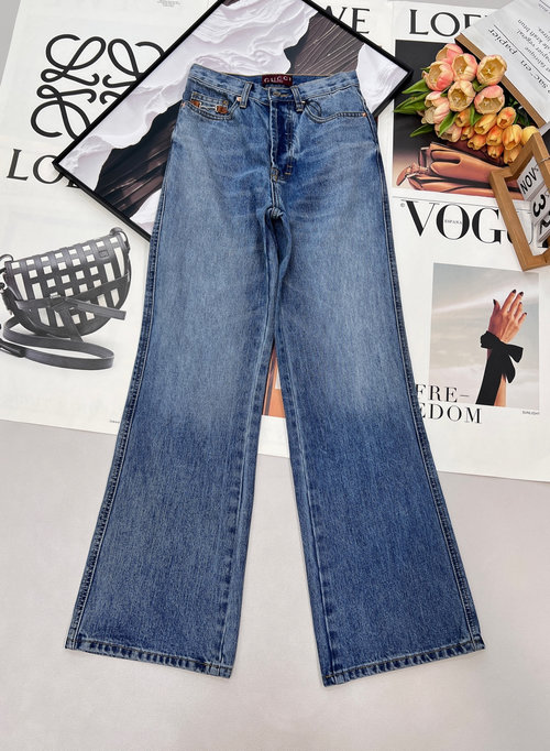 Gucci High-Waisted Wide-Leg Jeans with Saddle Button