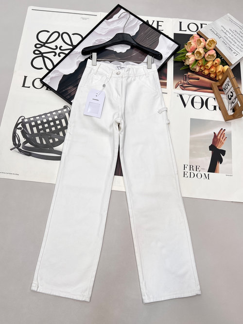 Chanel White Utility Jeans with Double-C Buttons