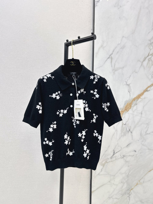 Chanel Four-leaf Clover Embroidered Knit Sweater, Classic