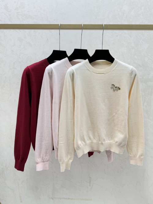 Gucci Solid Color Round-Neck Knit Long Sleeve in Apricot, Pink, Red