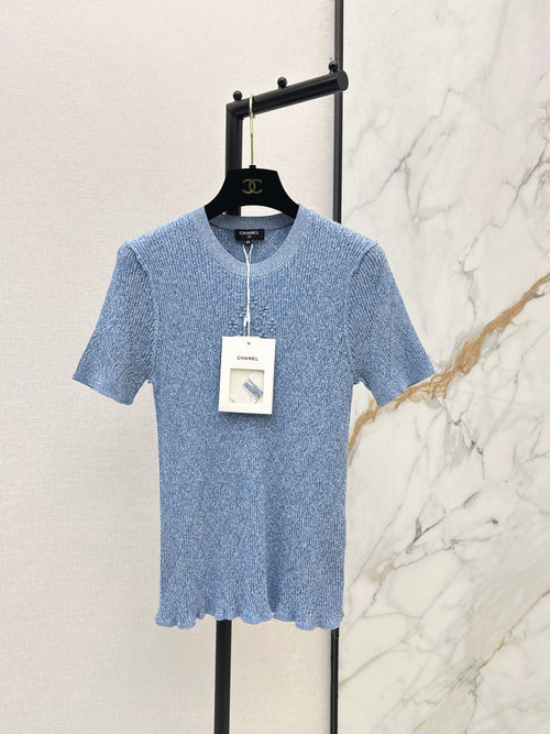 Chanel Versatile and Slimming Embroidered Knit Short-Sleeve Top
