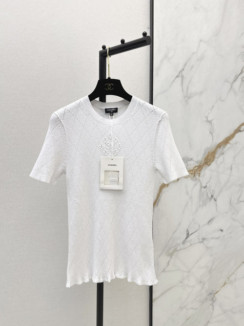 Chanel Elegant Inlaid Stereo Flower Knit Slimming Short-Sleeve Top