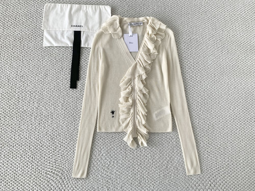 Dior New Style Lotus Collar Knit Long Sleeve Cardigan