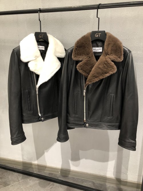 Yves Saint Laurent Imported Mink Fur Collar on Sheepskin Motorcycle Jacket