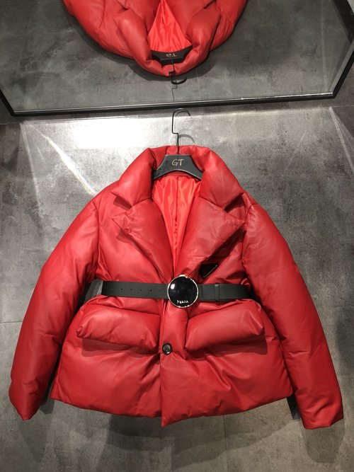 Prada Classic Prada-style Loose-fit Sheepskin Down Jacket with Belt Options
