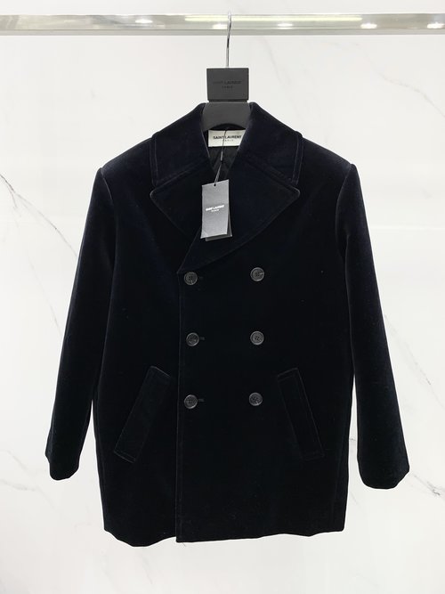 Yves Saint Laurent Navy-Style Velvet Jacket with Logo and Embroidered Details