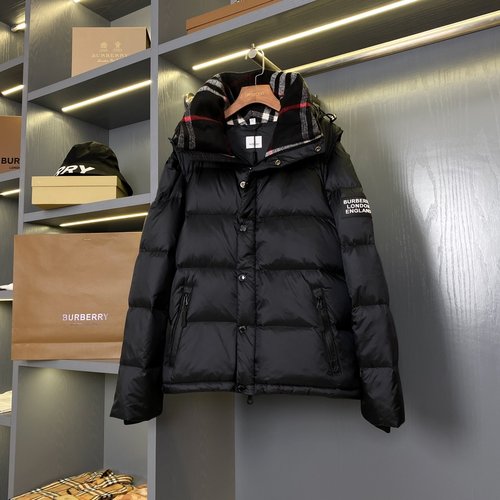 Burberry Detachable Hood Duck Down Jacket with Silicone Logo, Reversible and Ultra Warm