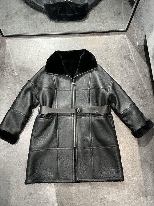 Hermes Long Sheepskin Fur Garment with Detachable Leather Belt