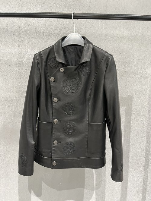 Chanel Vintage Leather Jacket with Embroidery and Hand-cut Flower Edges