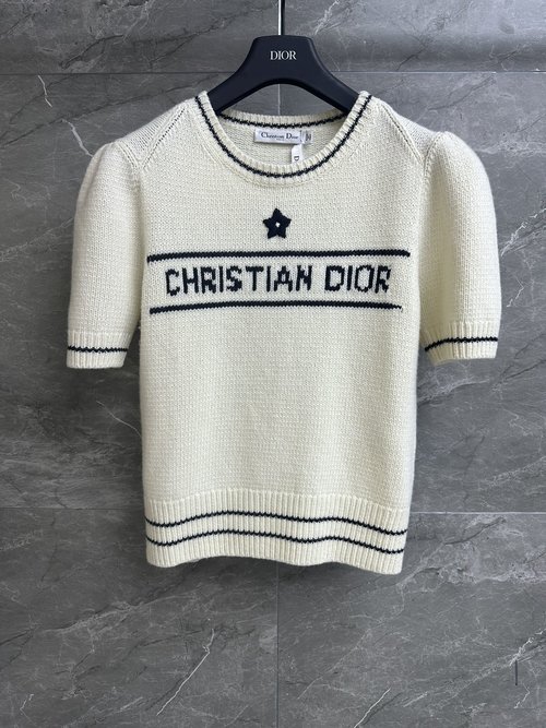 Dior Five-Pointed Star Short Sleeve Sweater, Handmade Embroidery