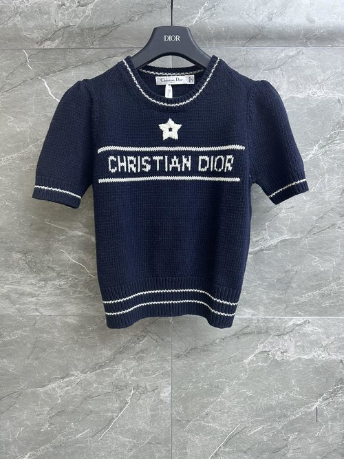 Dior Five-Pointed Star Short Sleeve Sweater, Handmade Embroidery