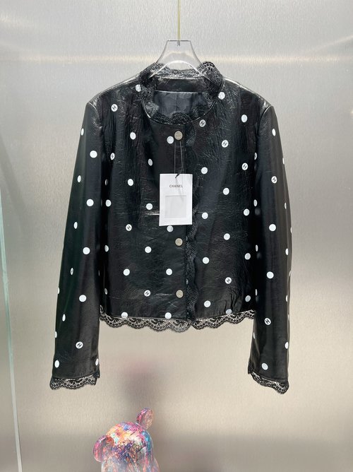 Chanel Exclusive High-Quality Polka Dot Print Leather Jacket
