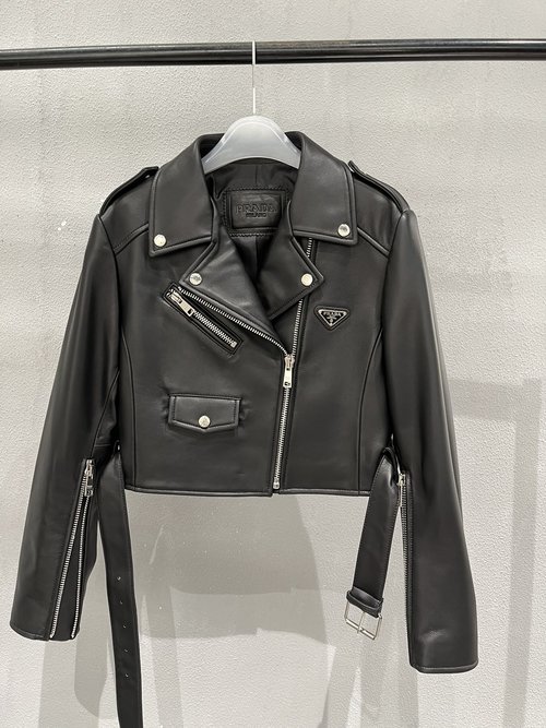Prada Versatile High - Quality Leather Motorcycle Jacket