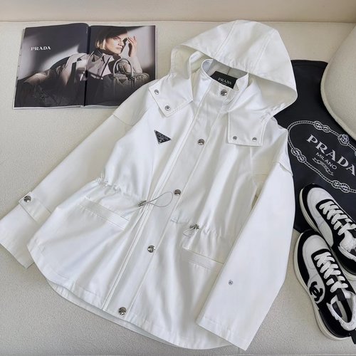 Prada Classic Windbreaker with Triangle Logo and Waist Drawstring