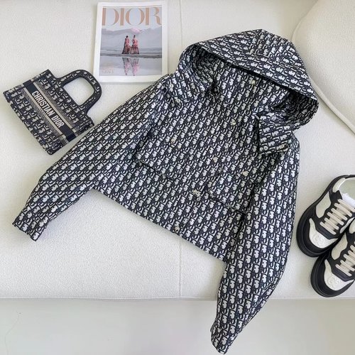 Dior Classic Jacquard Fabric Stylish Detachable-Hat Short Trench Coat