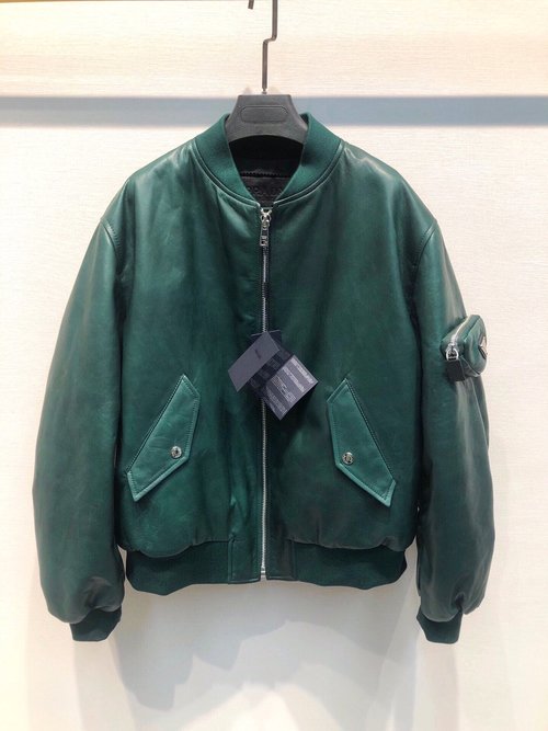 Prada Oversize Leather Jacket Crafted from Imported Grade-A Aged Sheepskin