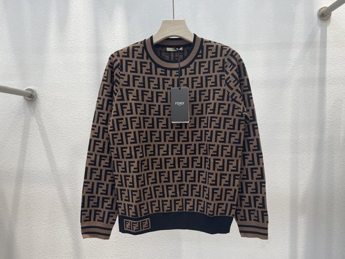 Dior Classic Series FF Logo Knitted Long Sleeve Blouse