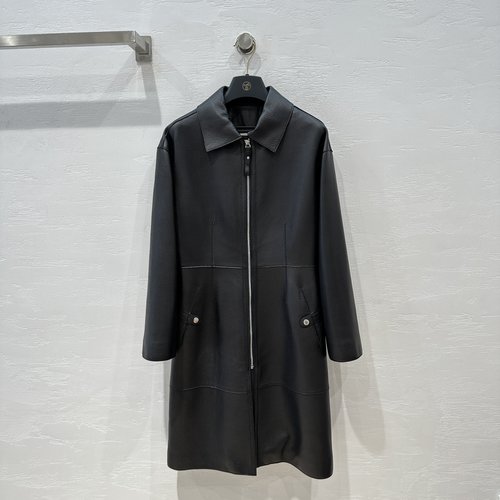 Hermes Sophisticated Lambskin Long Trench Coat in Minimalist Style