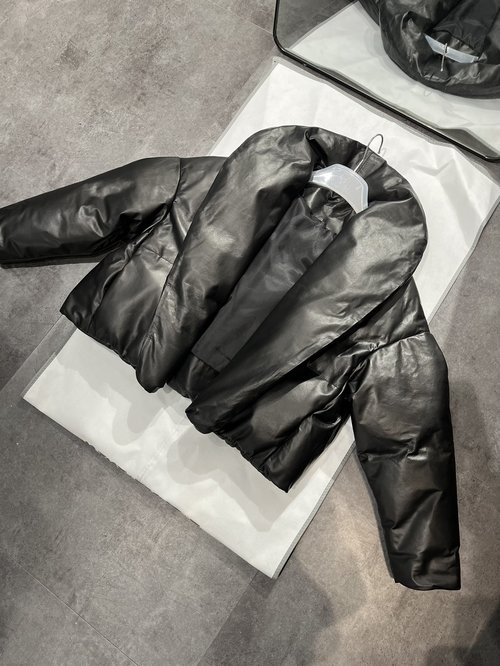 Yves Saint Laurent Retro-textured Leather Down Jacket with Back Embroidery