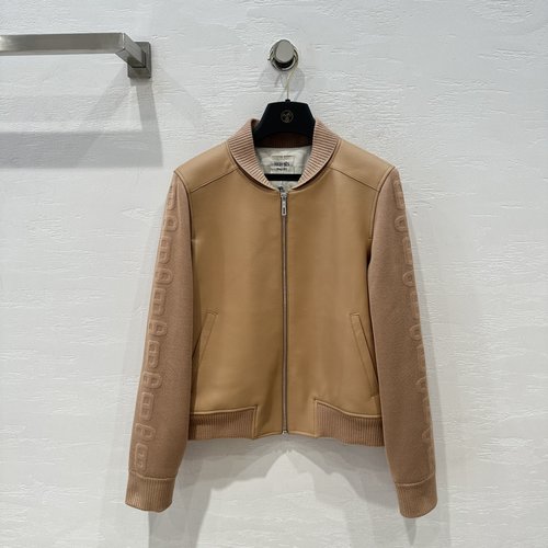 Hermes Premium Vintage Sheepskin Quilted Jacket with Pig Nose Embroidery