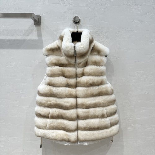 Loro Piana Exclusive Imported Rex Rabbit Hair Collar Goose Down Vest