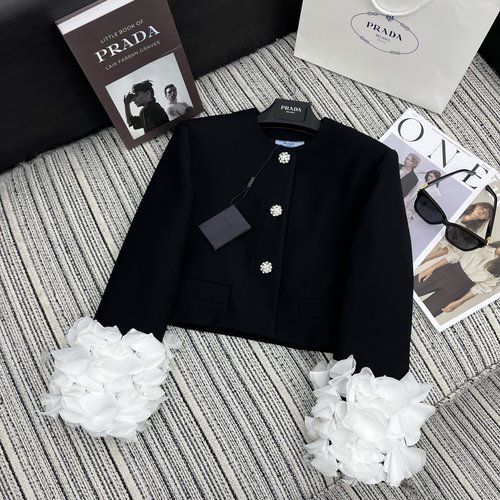 Prada Black Round Collar Blazer Set with Trousers and Skirt