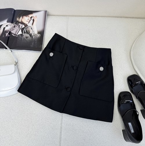 Prada Black Zircon Matching Set: Cropped Jacket and A-Line Skirt