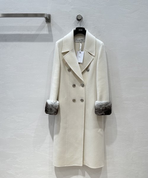 Dior Exquisite Double-Breasted Cashmere Overcoat with Fur Accents