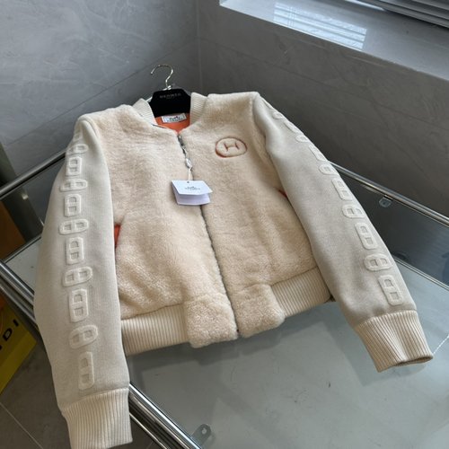 Hermes Imported Fur-Lined Coat with Knitted Pig-Nose Sleeves