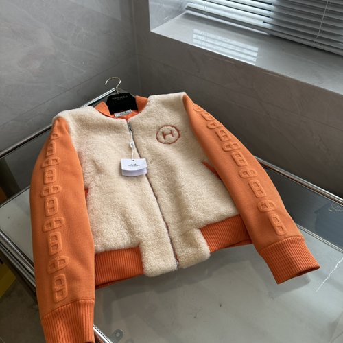 Hermes Imported Fur-Lined Coat with Knitted Pig-Nose Sleeves