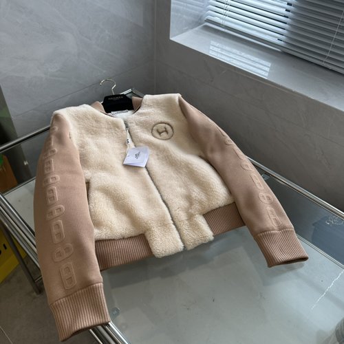 Hermes Imported Fur-Lined Coat with Knitted Pig-Nose Sleeves