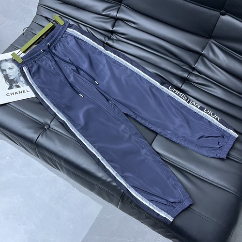 Dior Side - striped Jogging Pants in Sun Protection Fabric with Side Letter Ribbon