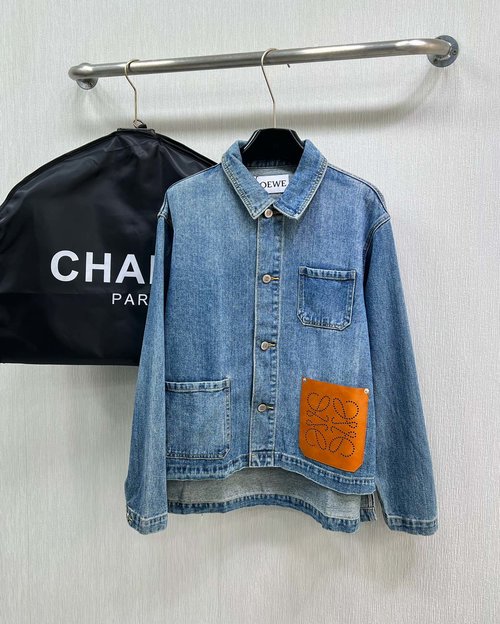 Versace Relaxed Denim Jacket with Leather Accents and Oversized Fit