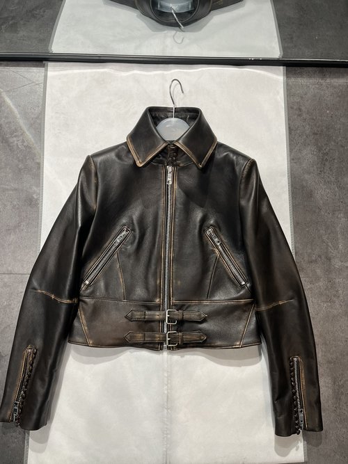 Prada New Style Affordable Hand-Rubbed Sheepskin Leather Jacket