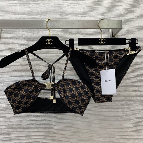 Celine Classic Triomphe Metal Accent Lingerie Set with Tie Halter
