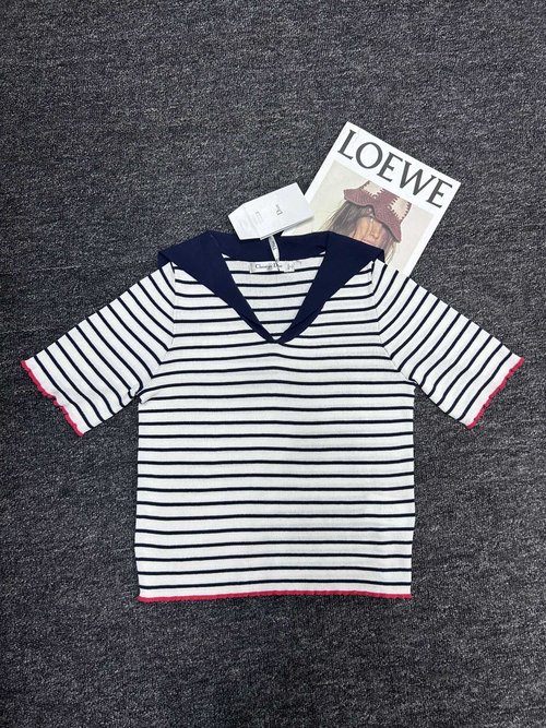 Dior Special Offer: New Striped Dress with Navy Collar, Elegant
