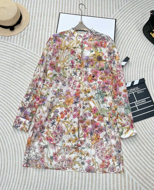 Dior Rouen Floral Pattern Long-Sleeve Shirt with Embroidered Bee
