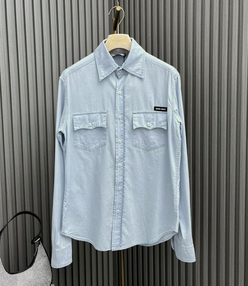 Miu Miu Denim Shirt Jacket with Chest Embellishment