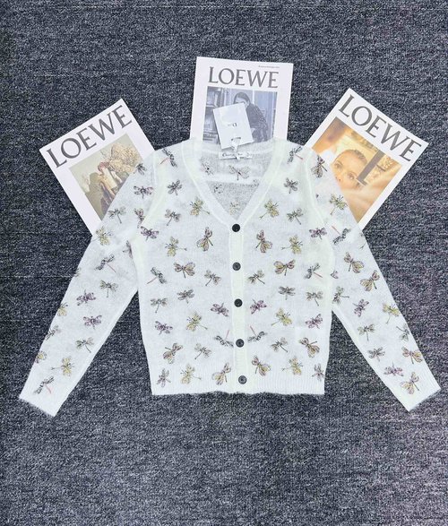 Dior Elegant Dragonfly-Embroidered Mohair Cardigan, Fashionable and Alluring