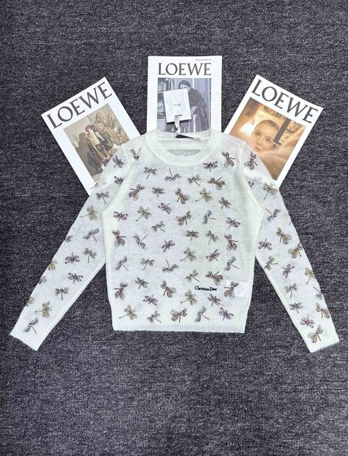 Dior Graceful Dragonfly-Embroidered Light and Breathable Long-Sleeve Top