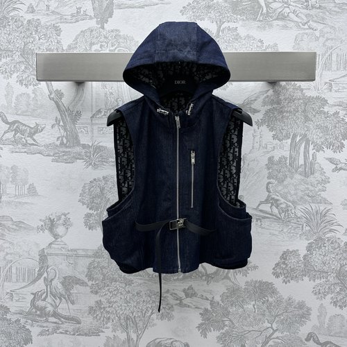 Dior Timeless Hooded Old Flower Denim Vest with Imported Cotton