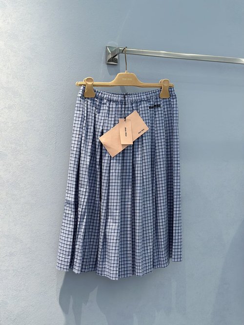 Miu Miu Retro School Checked Pleated Shirt-Skirt Set