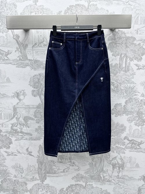 Dior Vintage Wash Denim Slit Skirt, Elegant and Classic