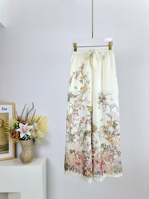 Versace WAVERLY Silk Belted Wide - Leg Trousers with Floral Design