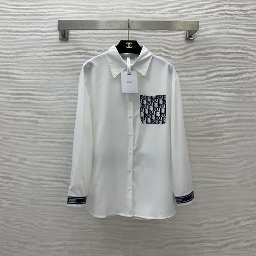 Dior Floral Pocket and Letter Embroidery Shirt