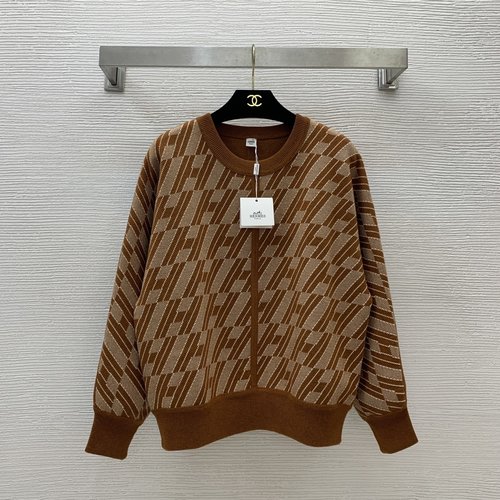 Hermes Versatile Brown Double - Sided Cashmere Blend Sweater